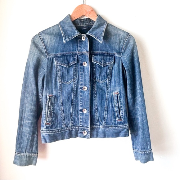 Gap Stretch Y2K Distressed Trucker Style Jean Jacket XS - Picture 1 of 13